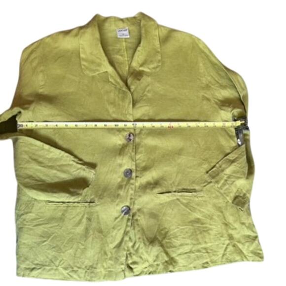 GERTIES 100% Linen Button Front Jacket Lime Green Long Sleeve Made in USA M - Picture 4 of 6